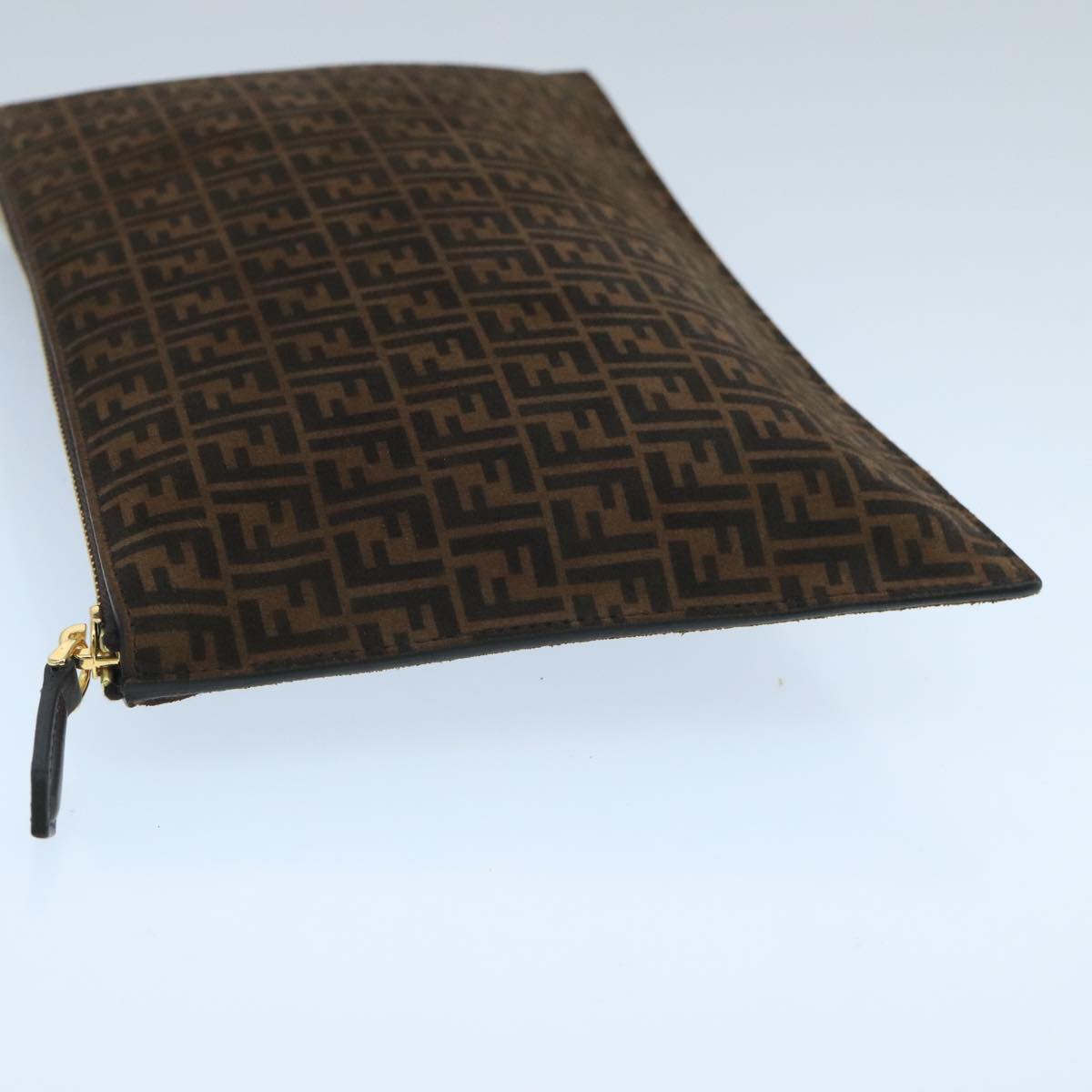 FENDI Zucchino Canvas Clutch Bag Brown 106217