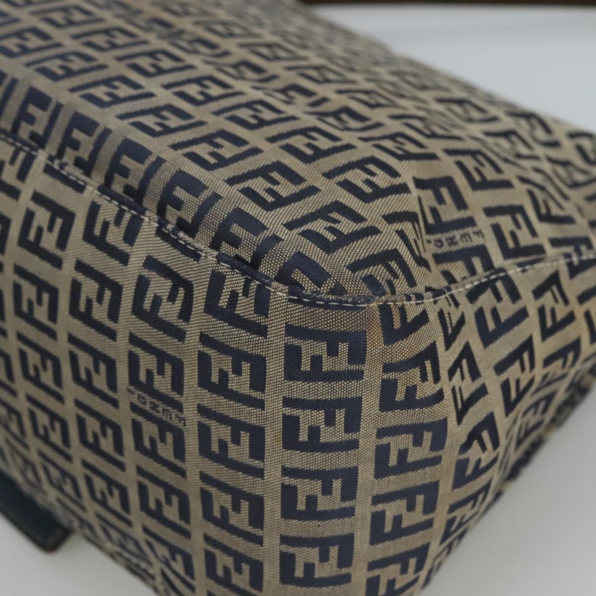 FENDI Zucchino Canvas Mamma Baguette Shoulder Bag Navy Silver 106348