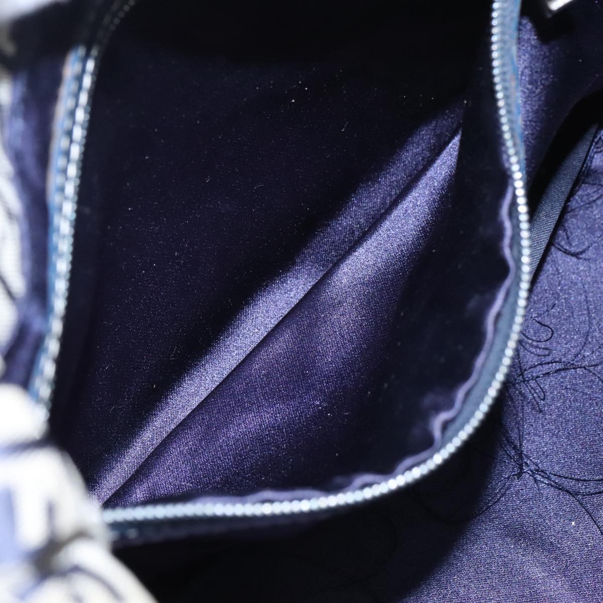 FENDI Zucchino Canvas Mamma Baguette Shoulder Bag Navy Silver 106348