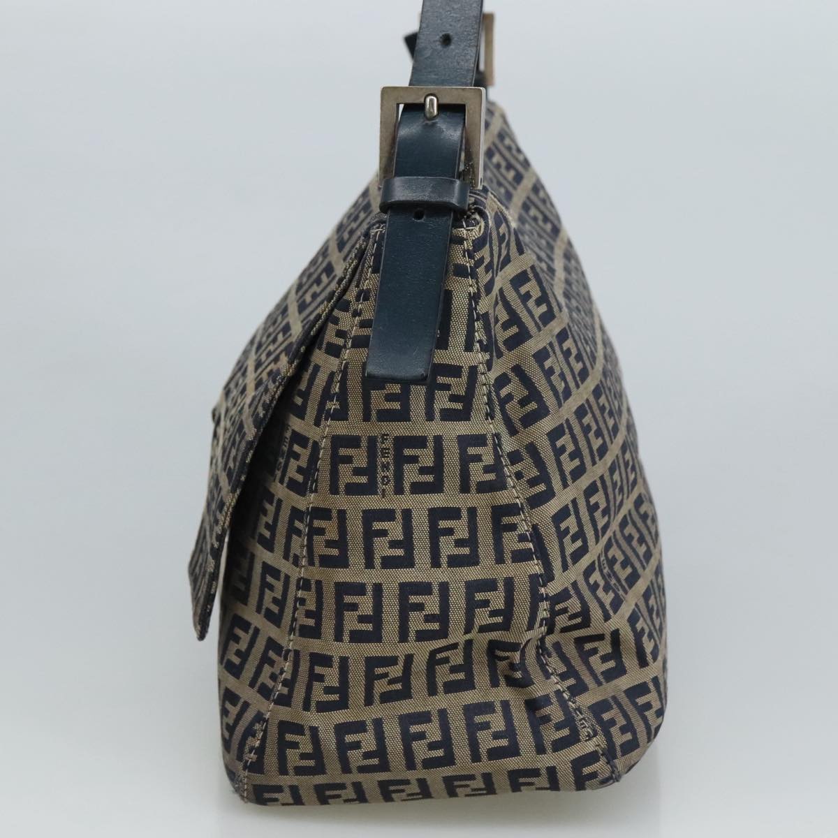 FENDI Zucchino Canvas Mamma Baguette Shoulder Bag Navy Silver 106348
