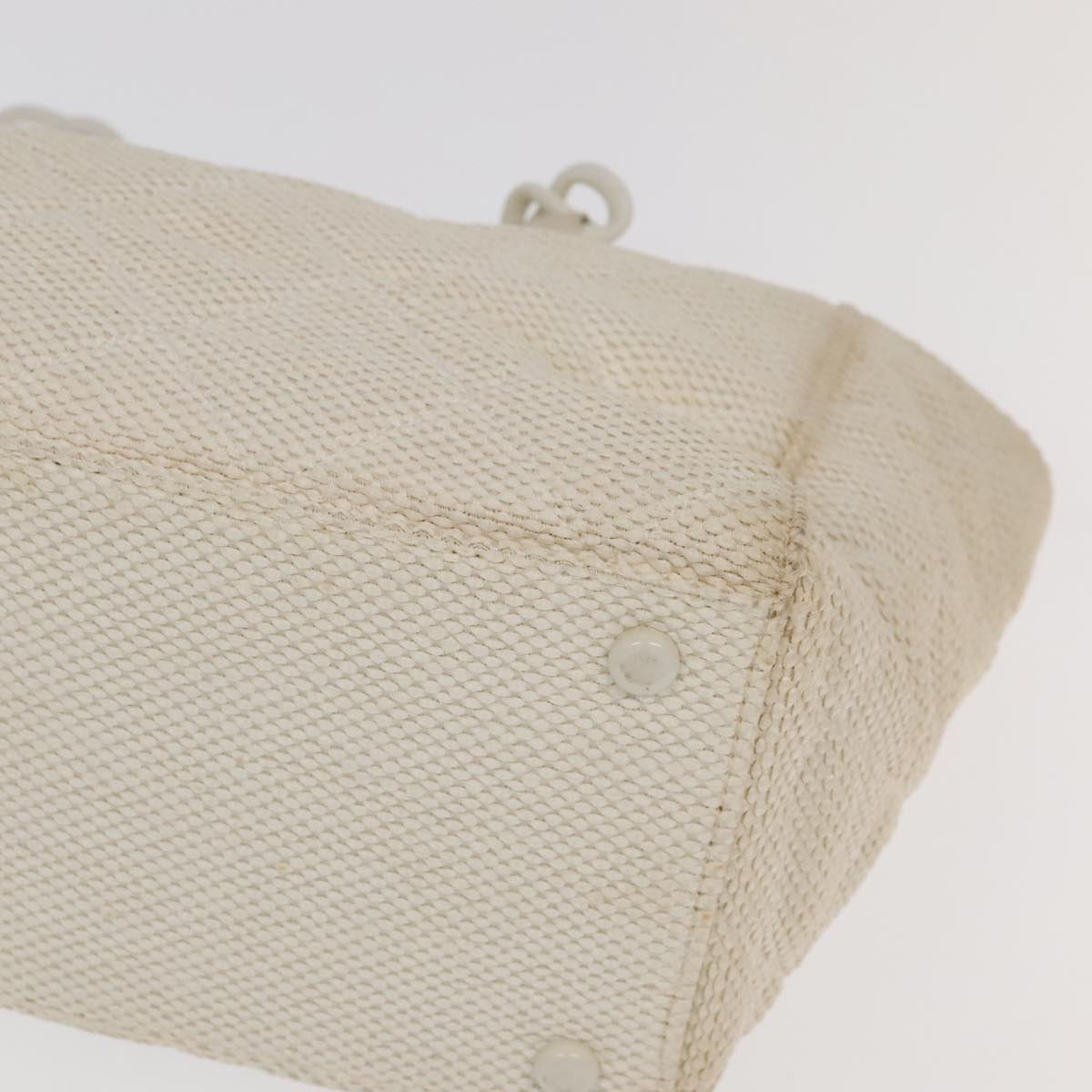 CHANEL Chain Tote Bag Raffia White CC 106387