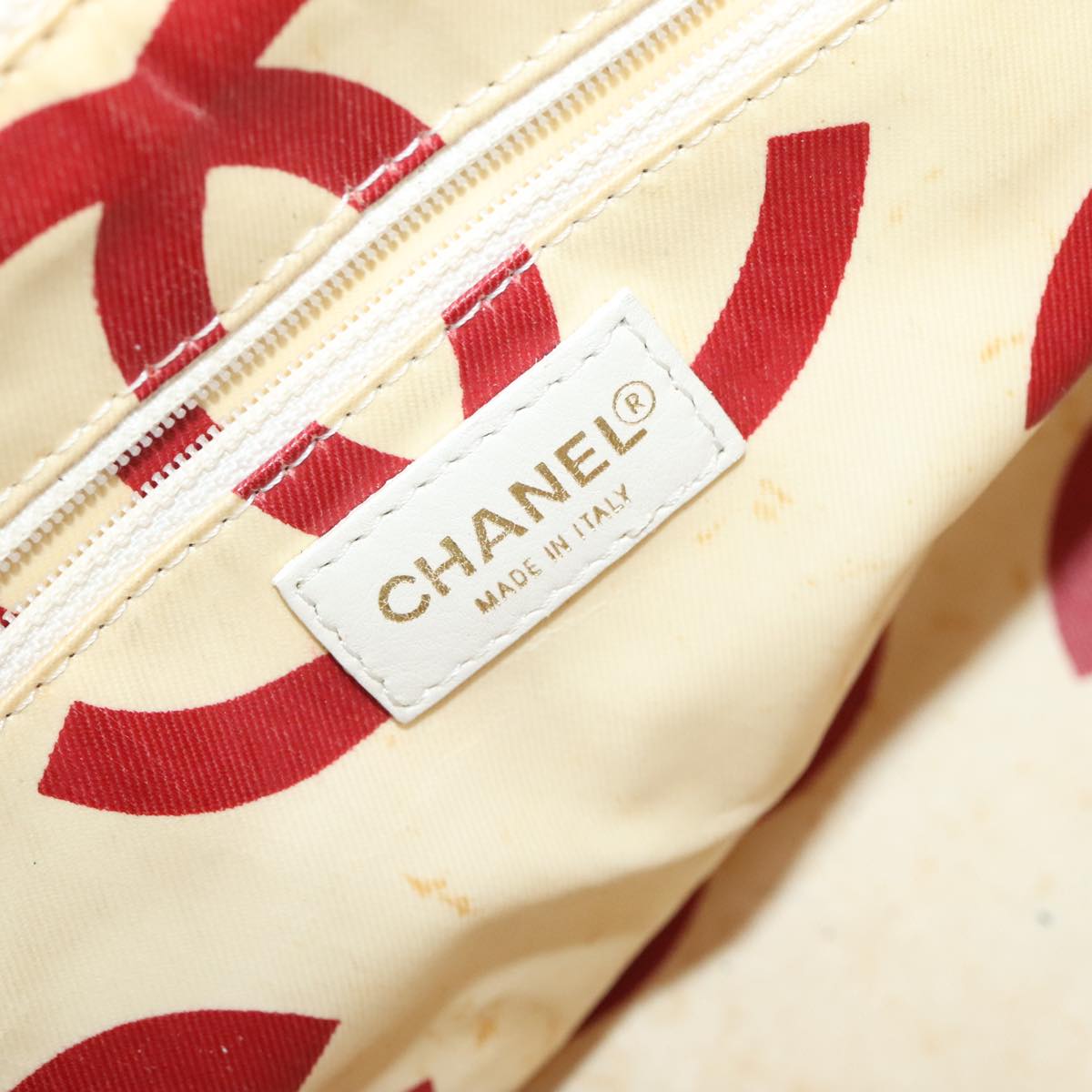 CHANEL Chain Tote Bag Raffia White CC 106387