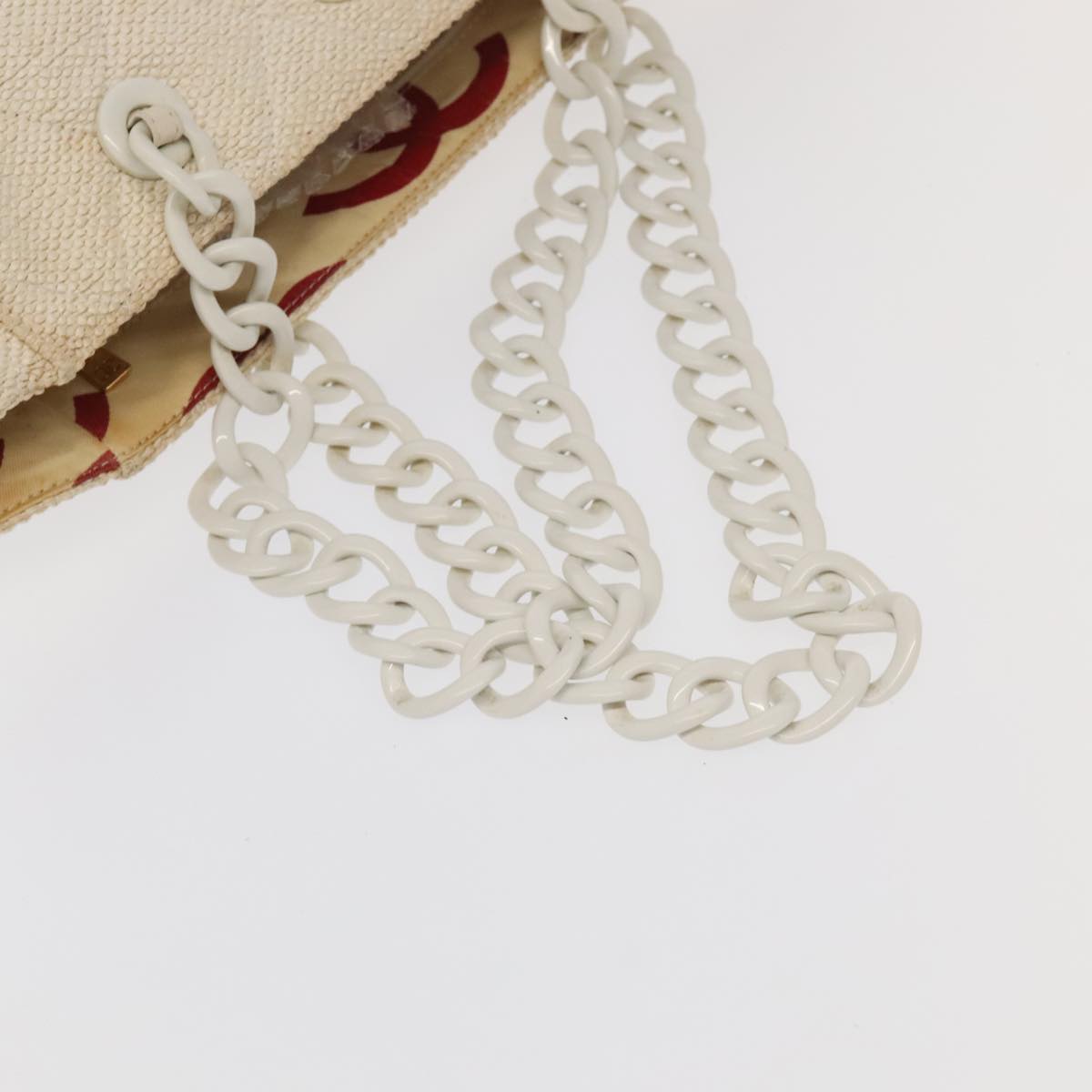 CHANEL Chain Tote Bag Raffia White CC 106387