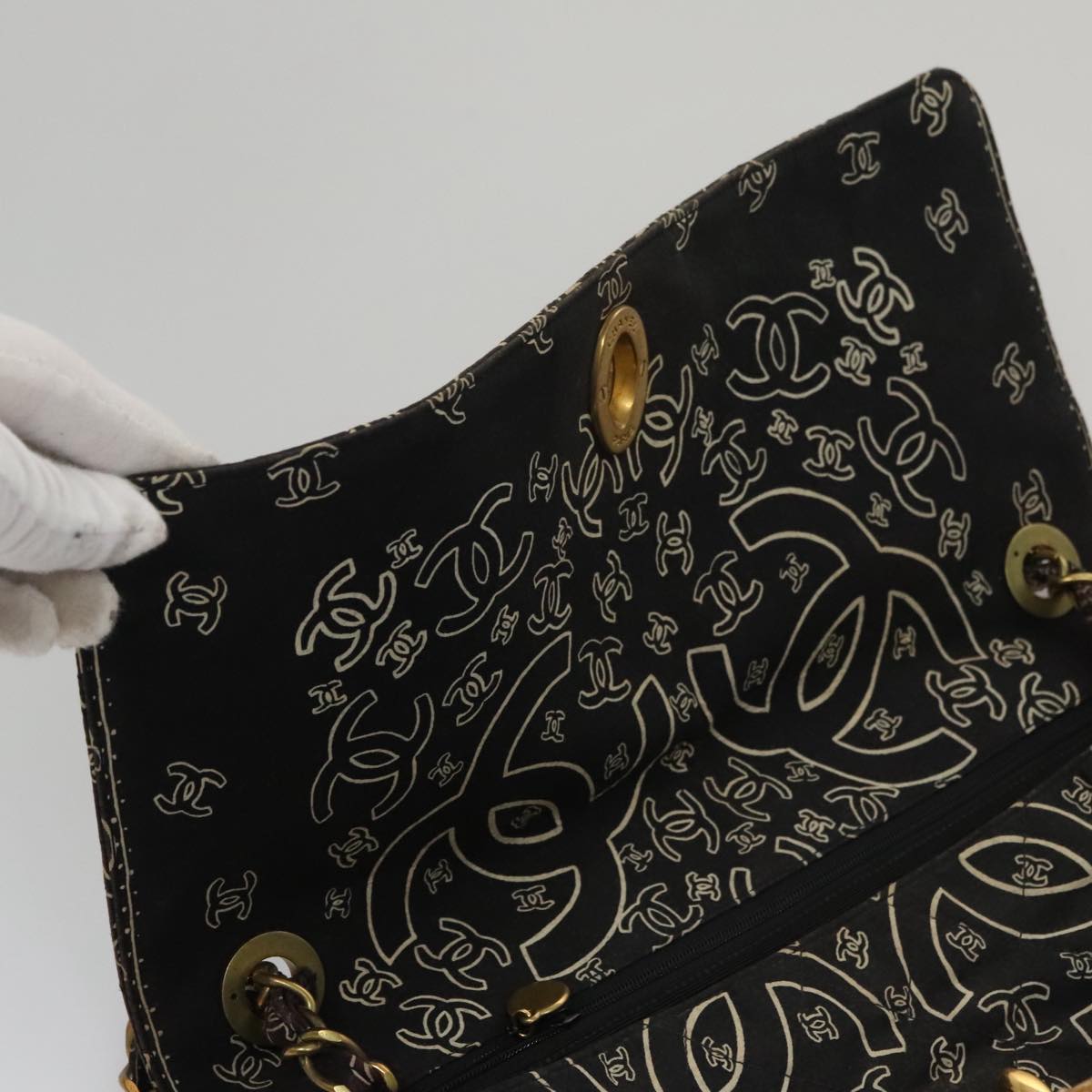 CHANEL Matelasse Chain Bandana Shoulder Bag Canvas Black CC 106419