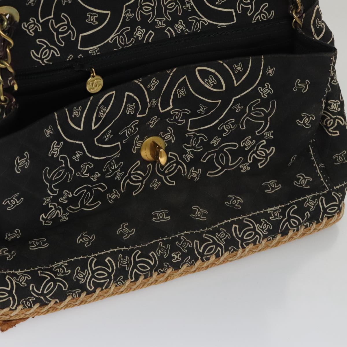 CHANEL Matelasse Chain Bandana Shoulder Bag Canvas Black CC 106419