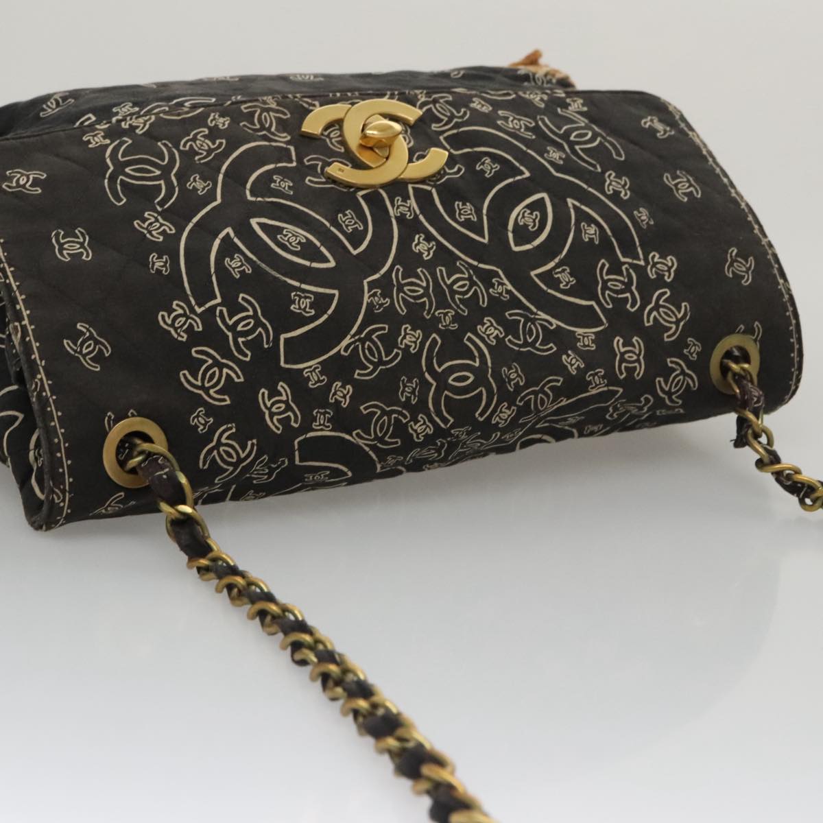 CHANEL Matelasse Chain Bandana Shoulder Bag Canvas Black CC 106419