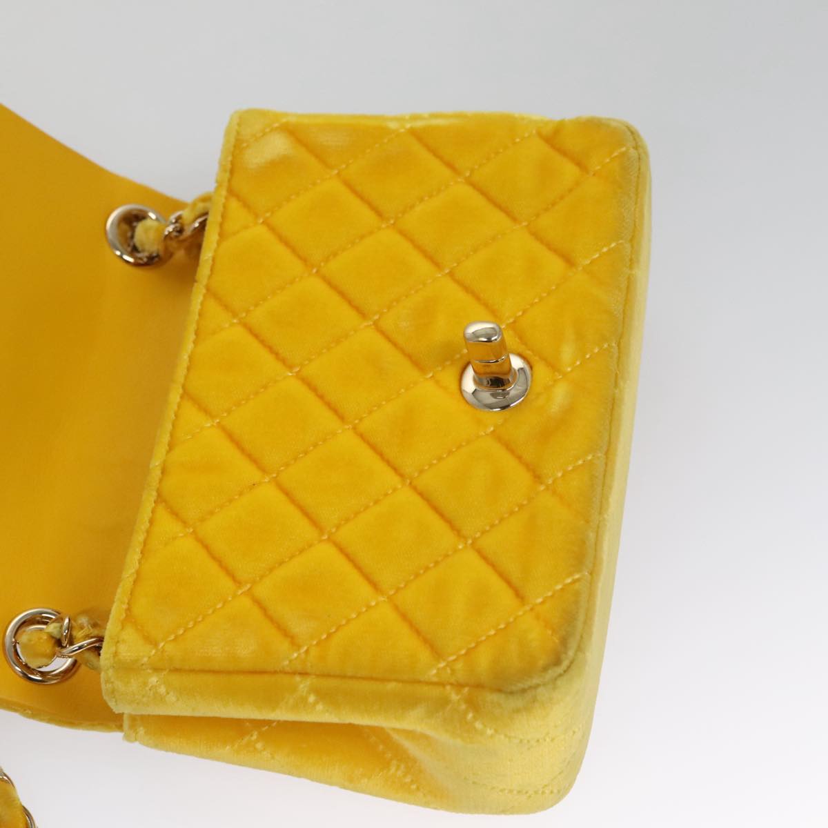 CHANEL Matelasse Chain Shoulder Bag Velor Yellow CC 106423