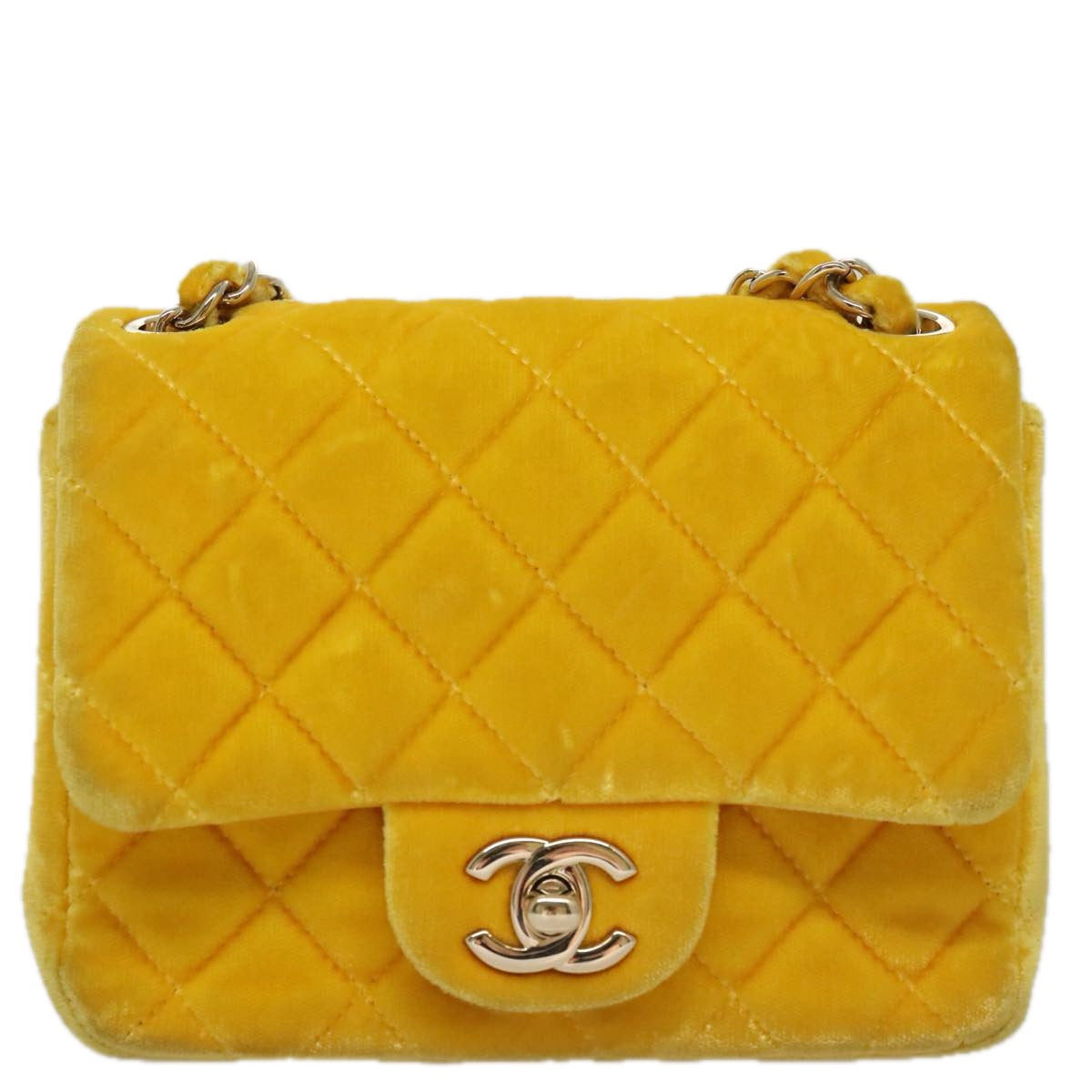 CHANEL Matelasse Chain Shoulder Bag Velor Yellow CC 106423