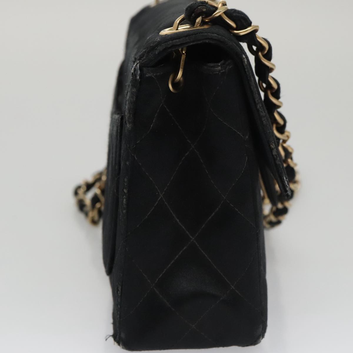 CHANEL Matelasse Chain Shoulder Bag Satin Black CC 106429
