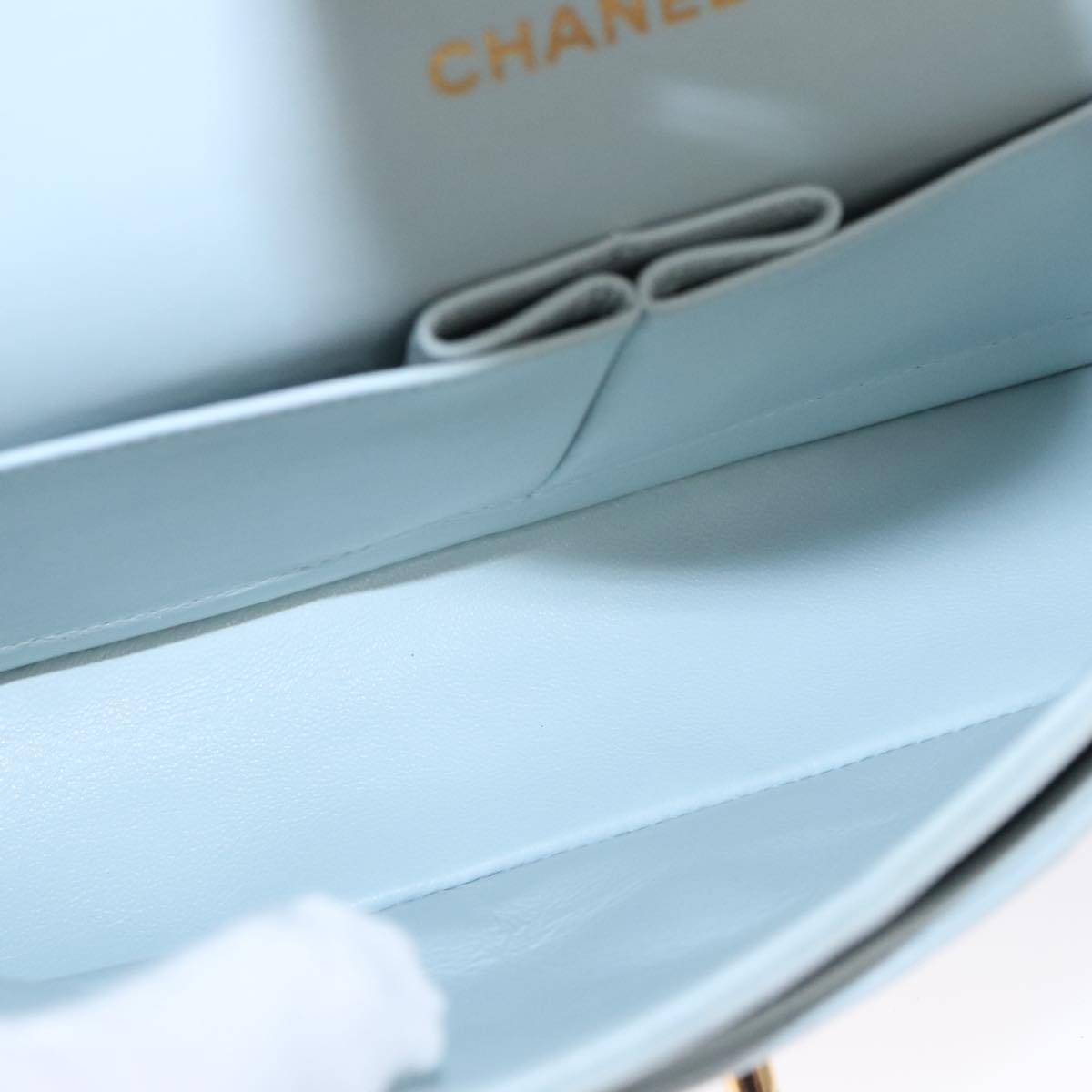 CHANEL Matelasse Chain Shoulder Bag Suede Light Blue Gold CC 106433A
