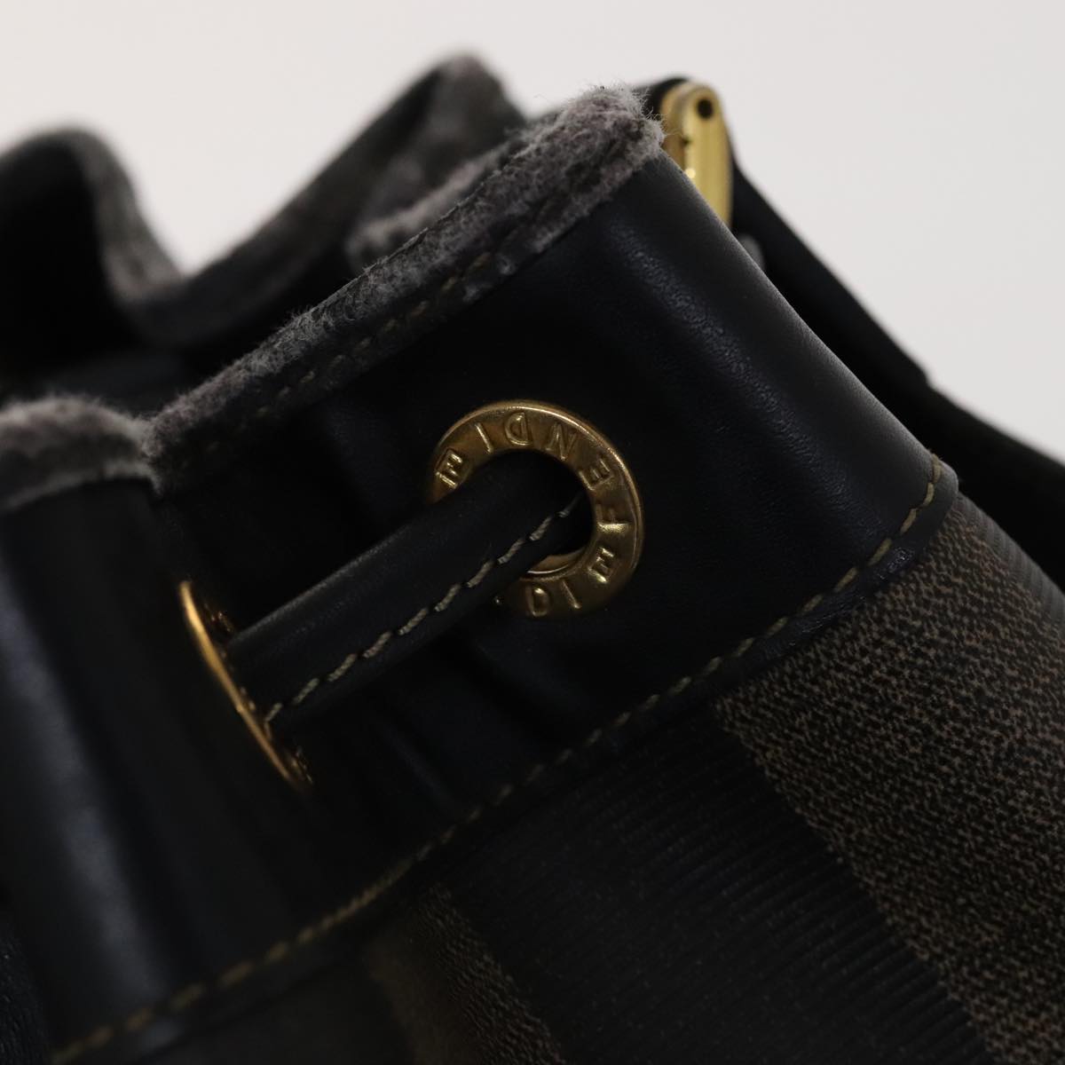 FENDI Pecan Canvas Shoulder Bag Brown Black Gold 106468