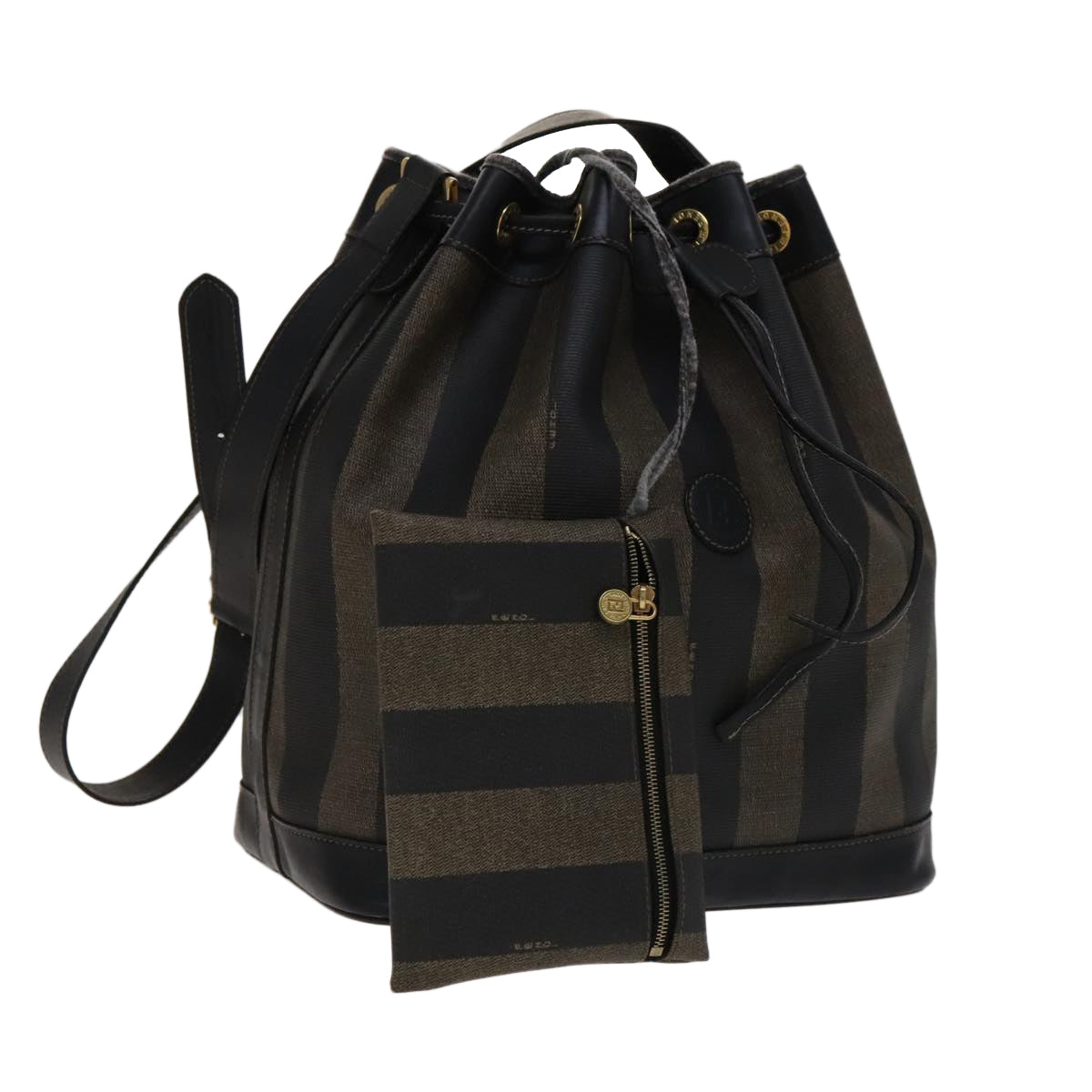 FENDI Pecan Canvas Shoulder Bag Brown Black Gold 106468