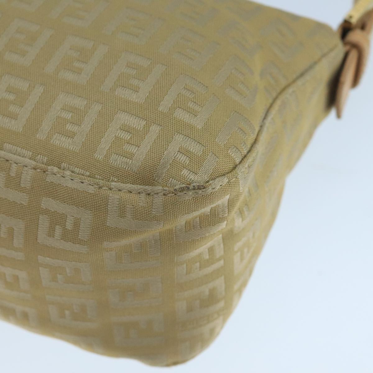 FENDI Zucchino Canvas Mamma Baguette Shoulder Bag Beige Silver 106527