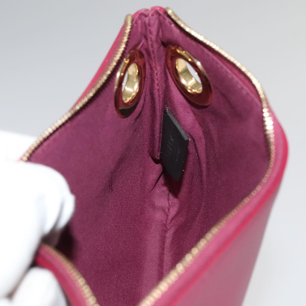FENDI Triplet Clutch Bag Leather Brown Purple gold 106719
