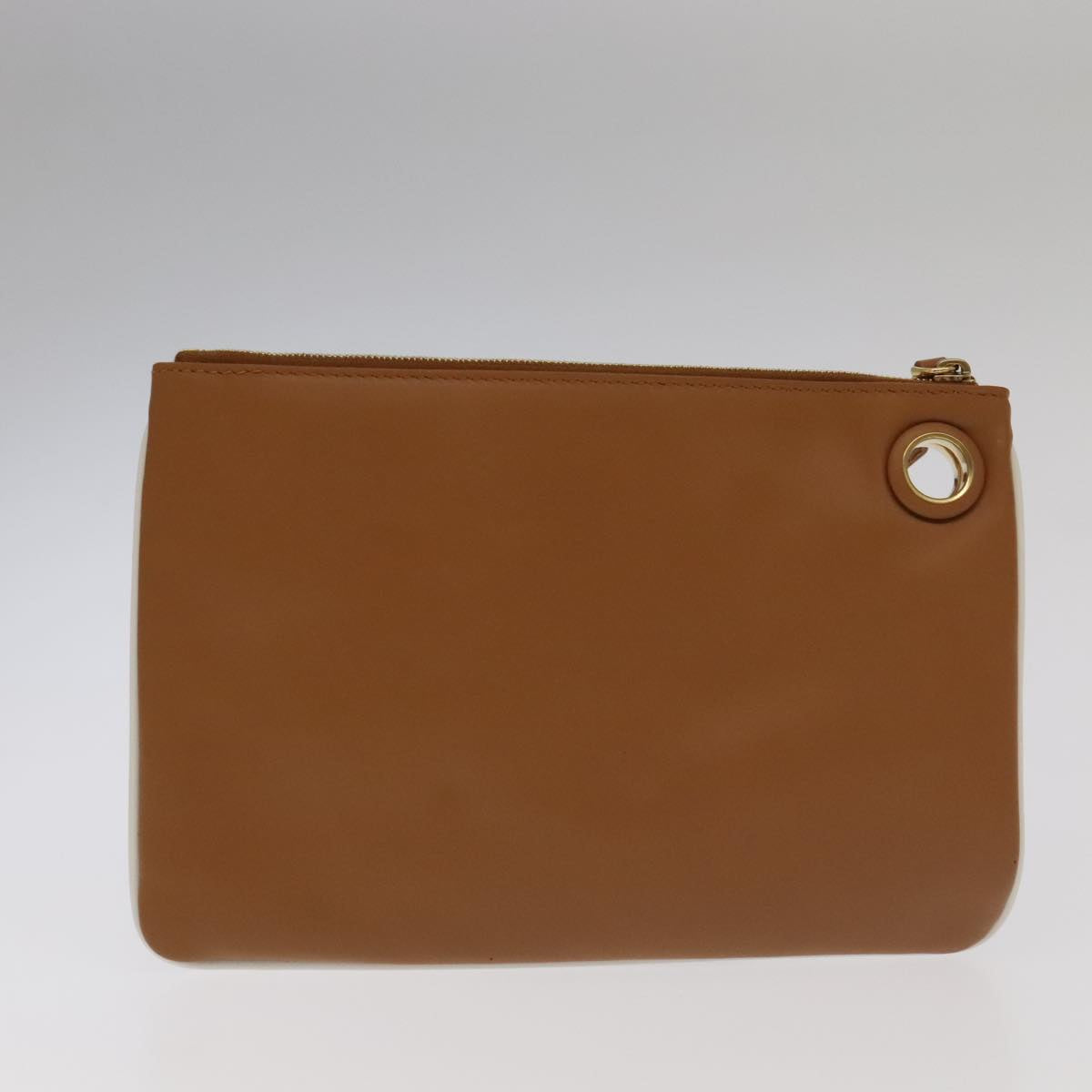 FENDI Triplet Clutch Bag Leather Brown Purple gold 106719