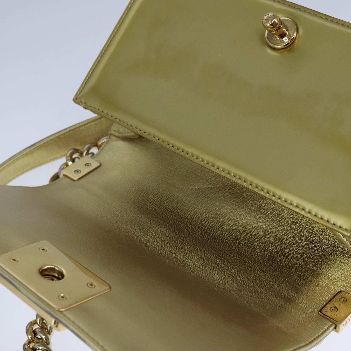 CHANEL Matelasse Chain Boy Chanel Shoulder Bag Patent Gold CC 106721A