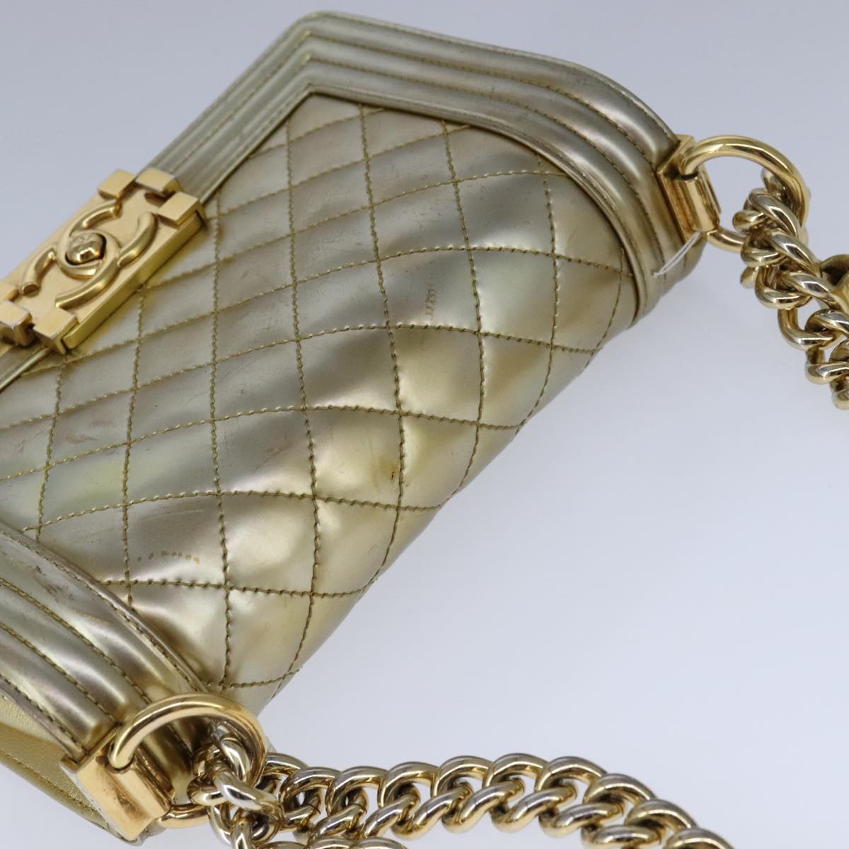CHANEL Matelasse Chain Boy Chanel Shoulder Bag Patent Gold CC 106721A
