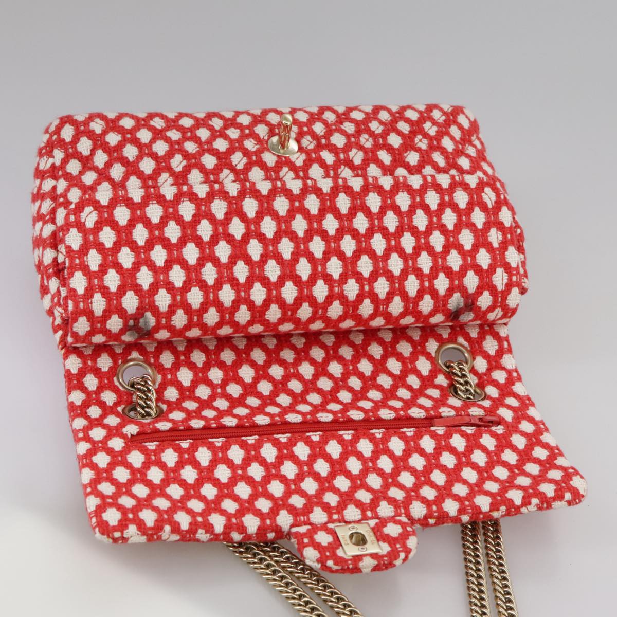 CHANEL Matelasse Chain Shoulder Bag Tweed Red CC 106727A