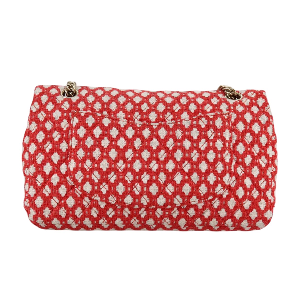 CHANEL Matelasse Chain Shoulder Bag Tweed Red CC 106727A