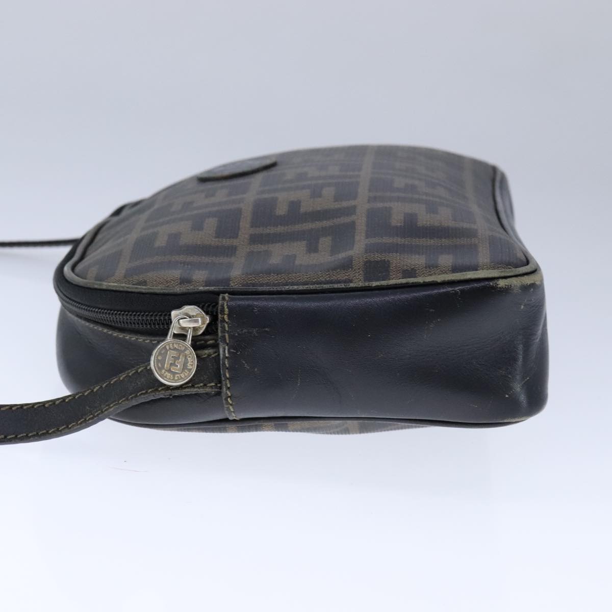 FENDI Zucca Canvas Shoulder Bag PVC Khaki Black Gold 106832