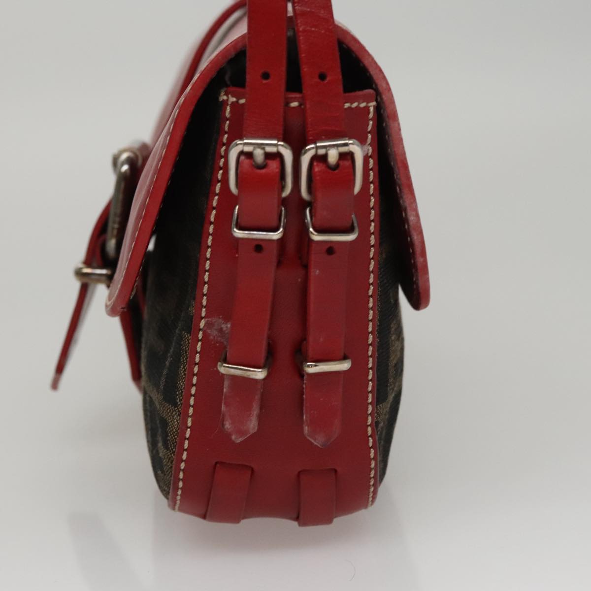 FENDI Zucca Canvas Shoulder Bag Brown Red 107607