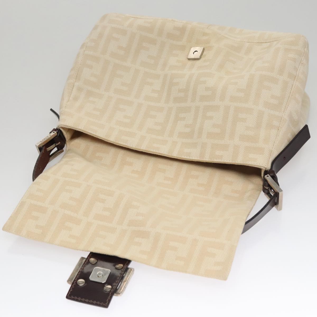 FENDI Zucca Canvas Mamma Baguette Shoulder Bag Beige 107611