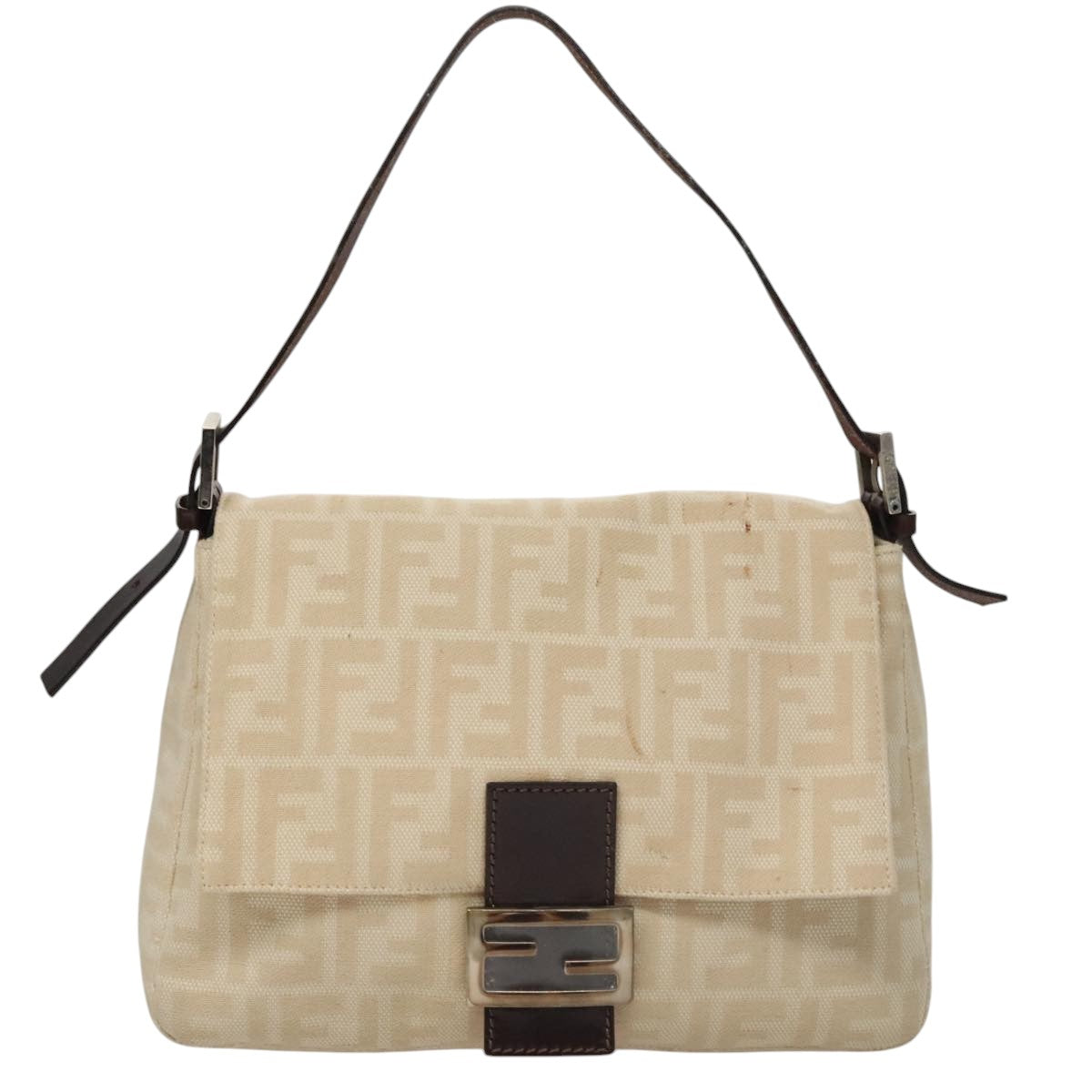 FENDI Zucca Canvas Mamma Baguette Shoulder Bag Beige 107611