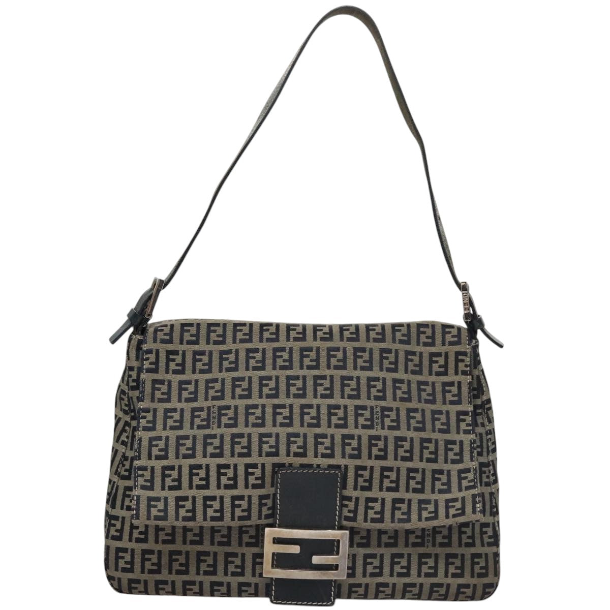 FENDI Zucchino Canvas Mamma Baguette Shoulder Bag Navy 107613