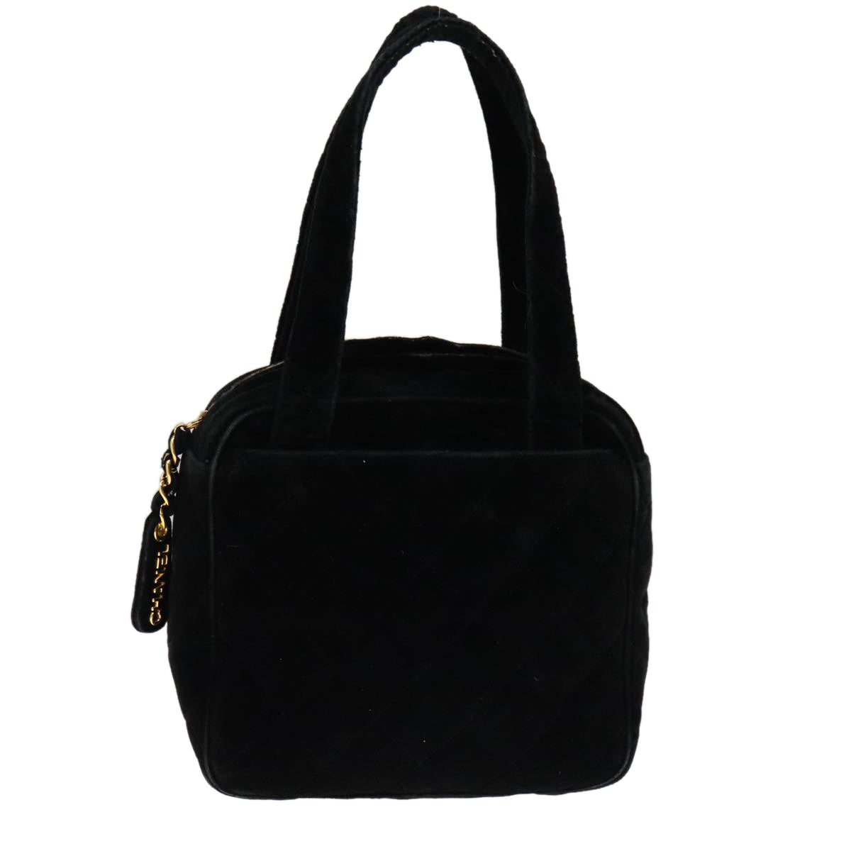 CHANEL Matelasse Hand Bag Suede Black CC 107630