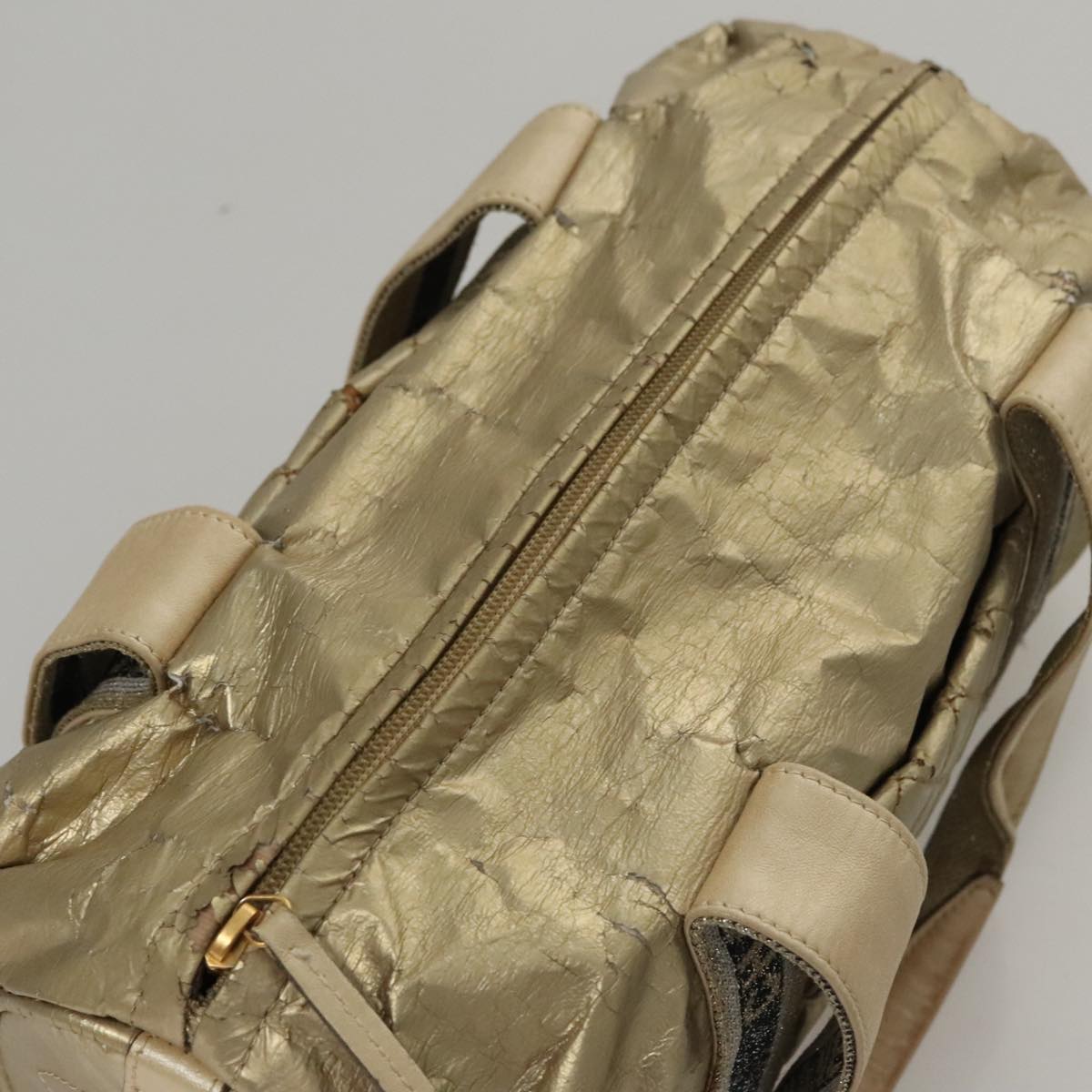 CHANEL Hand Bag Coated Canvas Gold Tone CC 107865