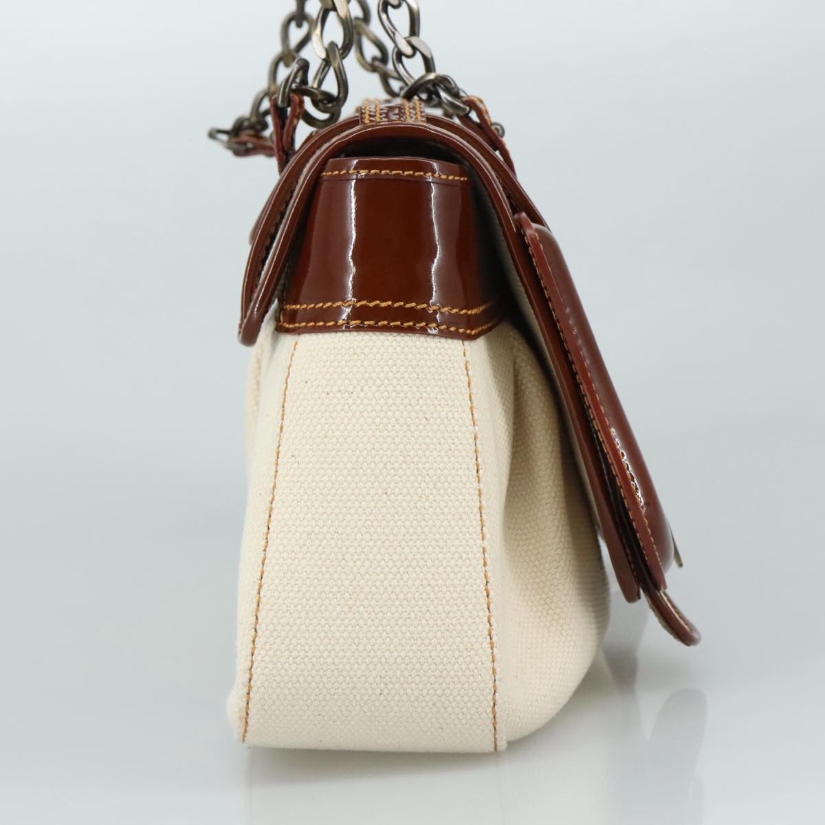 FENDI Hand Bag Canvas Enamel White Brown 108018