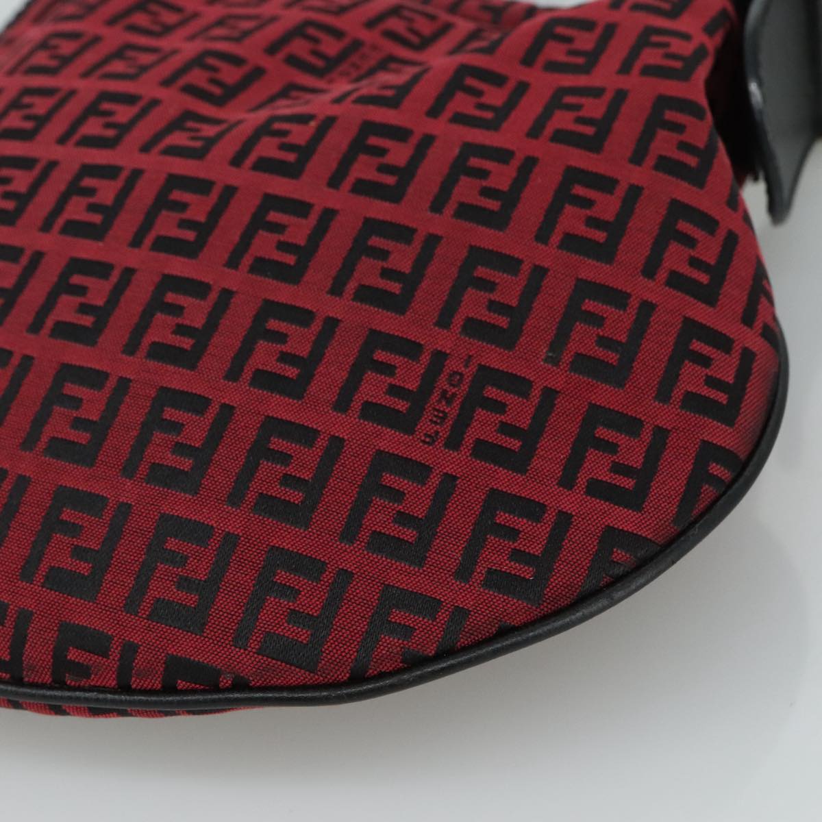 FENDI Zucchino Canvas Shoulder Bag Red Black Silver 108052