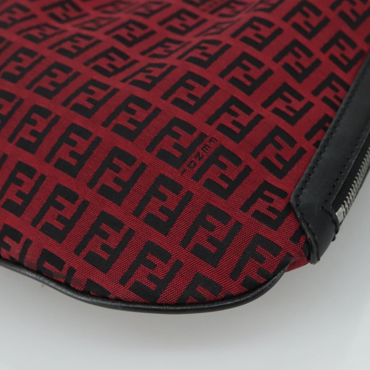 FENDI Zucchino Canvas Shoulder Bag Red Black Silver 108052