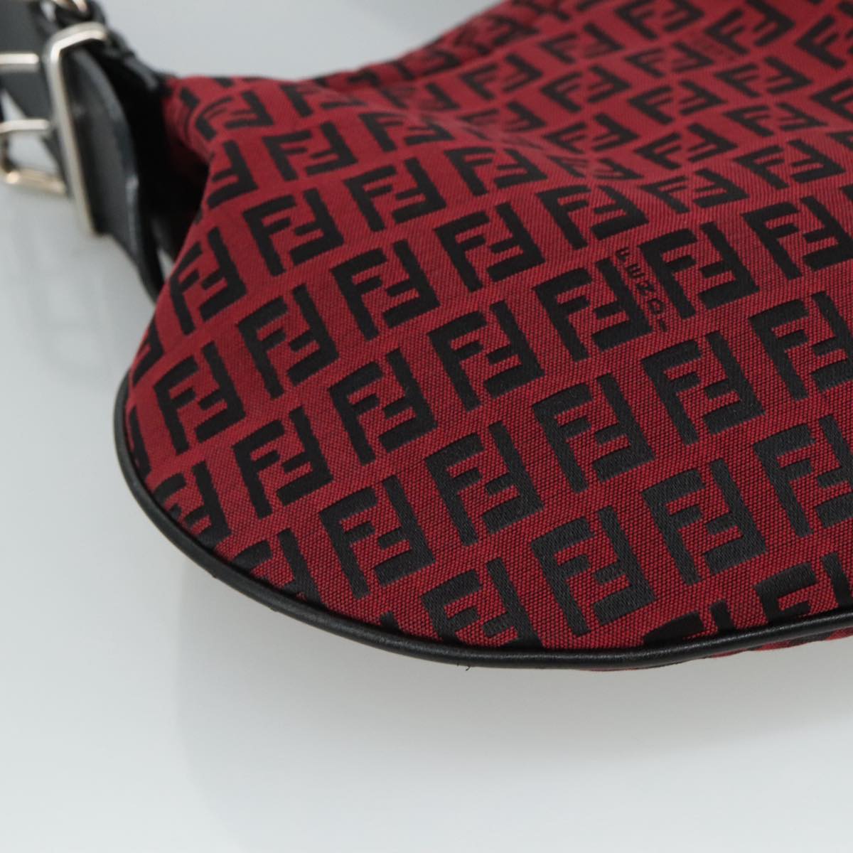 FENDI Zucchino Canvas Shoulder Bag Red Black Silver 108052