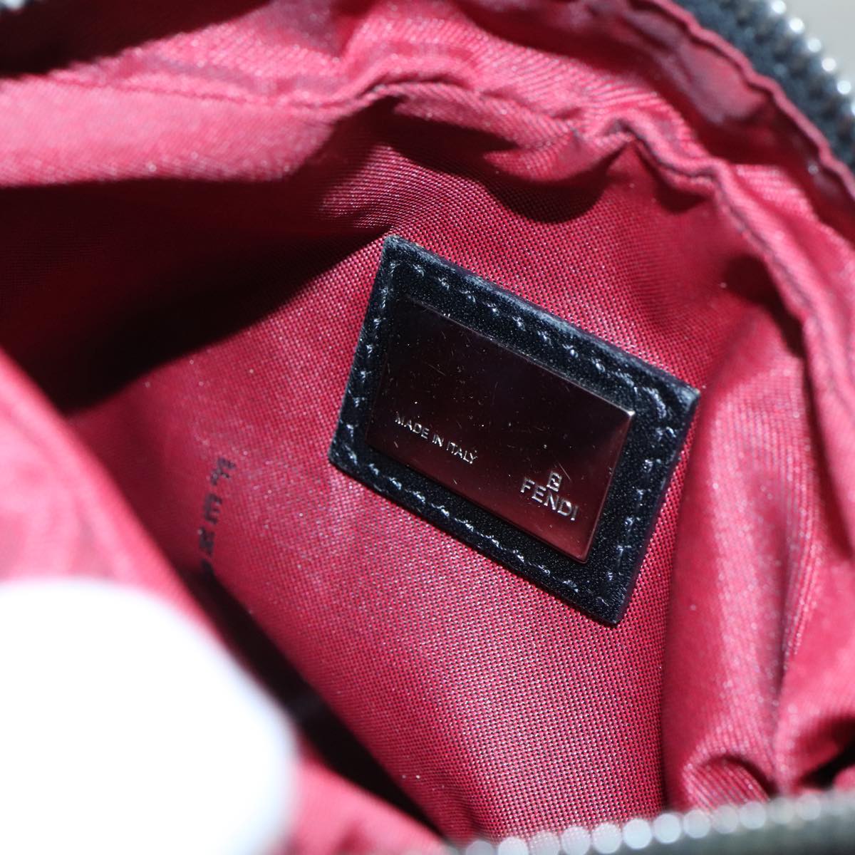 FENDI Zucchino Canvas Shoulder Bag Red Black Silver 108052