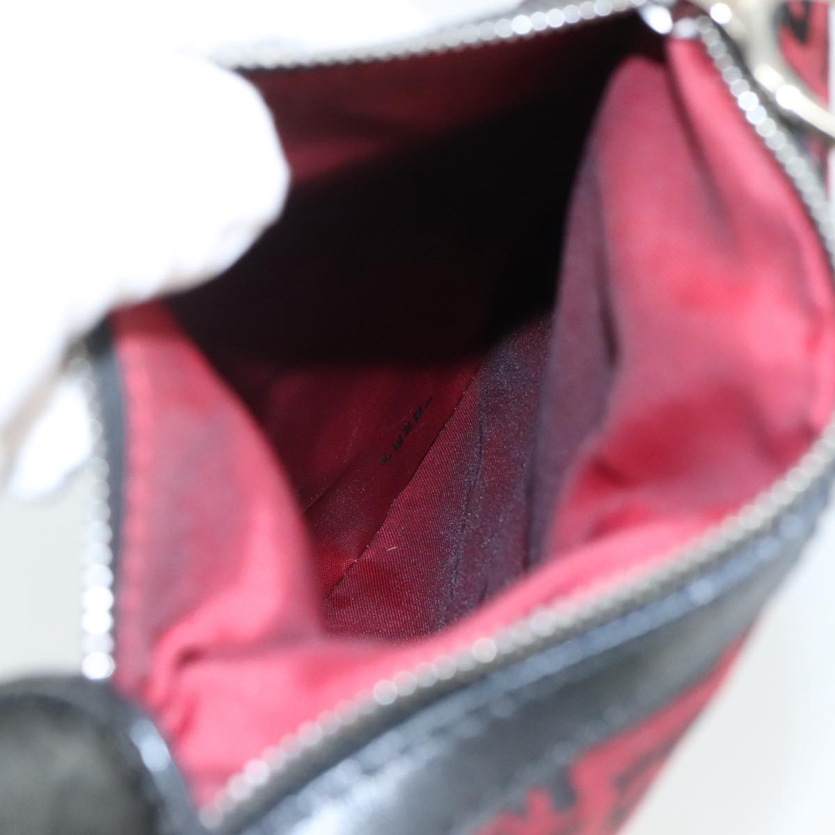 FENDI Zucchino Canvas Shoulder Bag Red Black Silver 108052