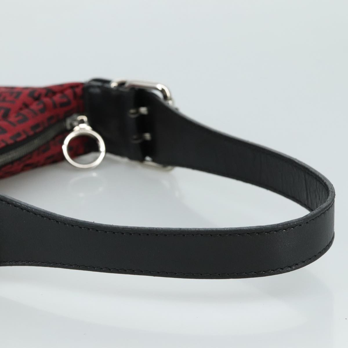 FENDI Zucchino Canvas Shoulder Bag Red Black Silver 108052