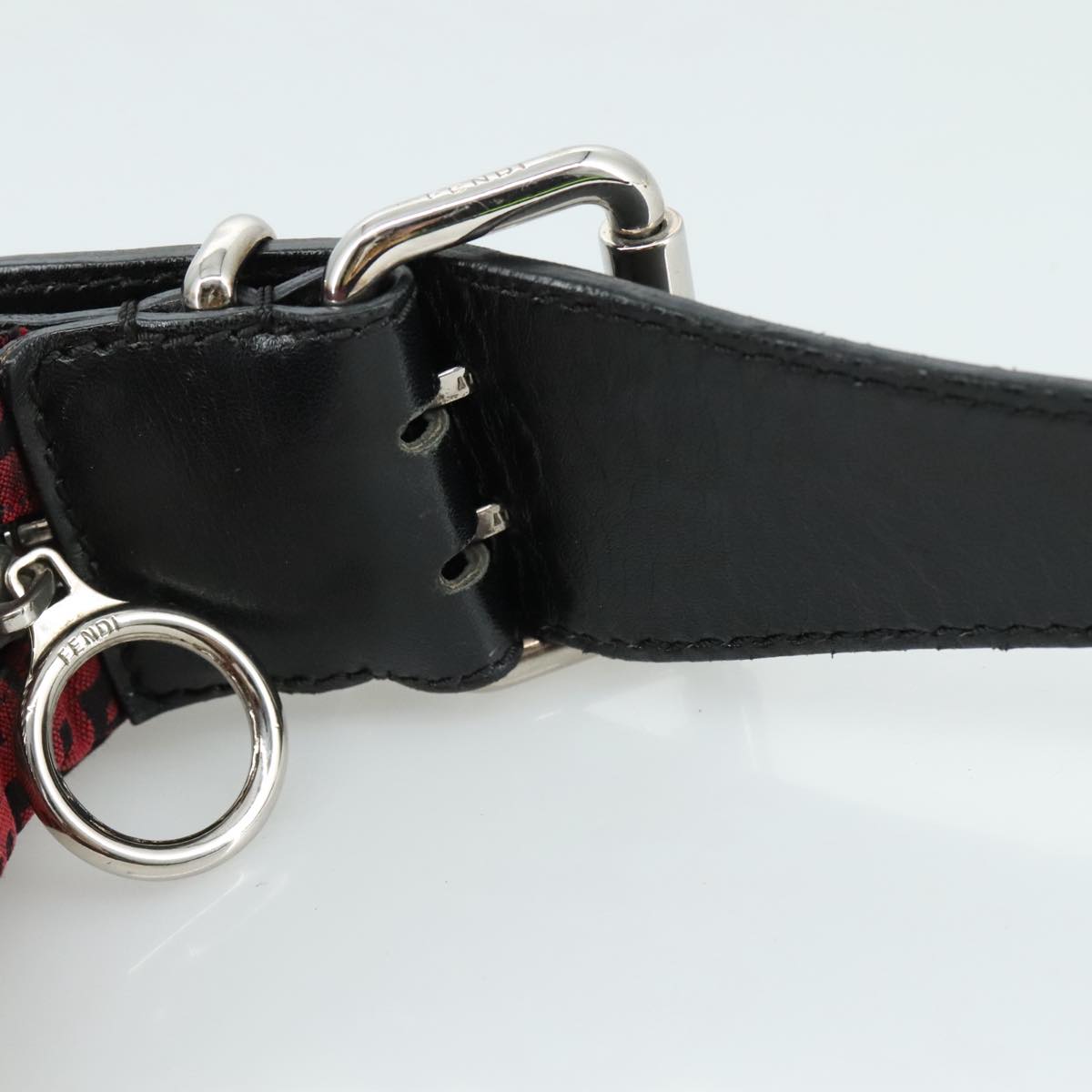 FENDI Zucchino Canvas Shoulder Bag Red Black Silver 108052