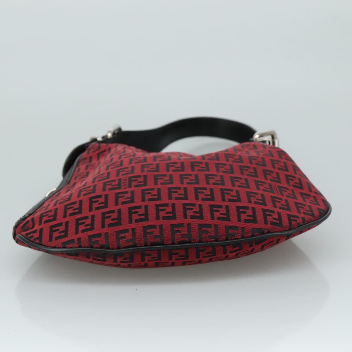 FENDI Zucchino Canvas Shoulder Bag Red Black Silver 108052