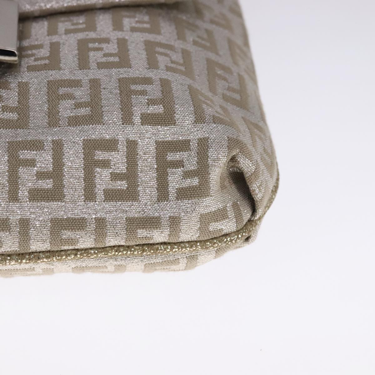 FENDI Zucchino Canvas Shoulder Bag Silver 108127