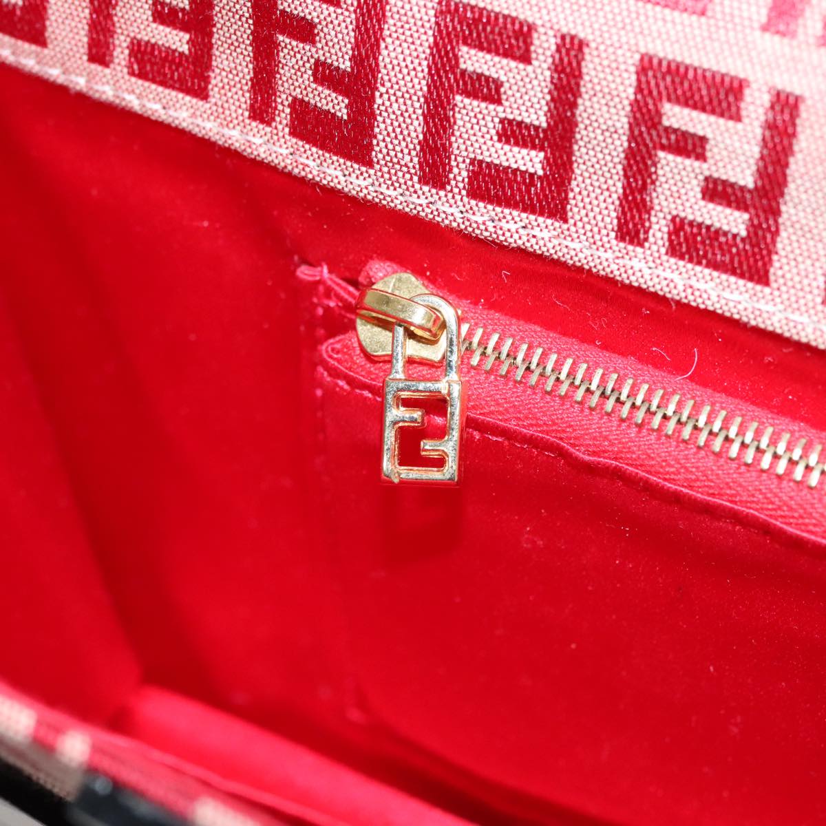 FENDI Zucchino Canvas Hand Bag Red 108149