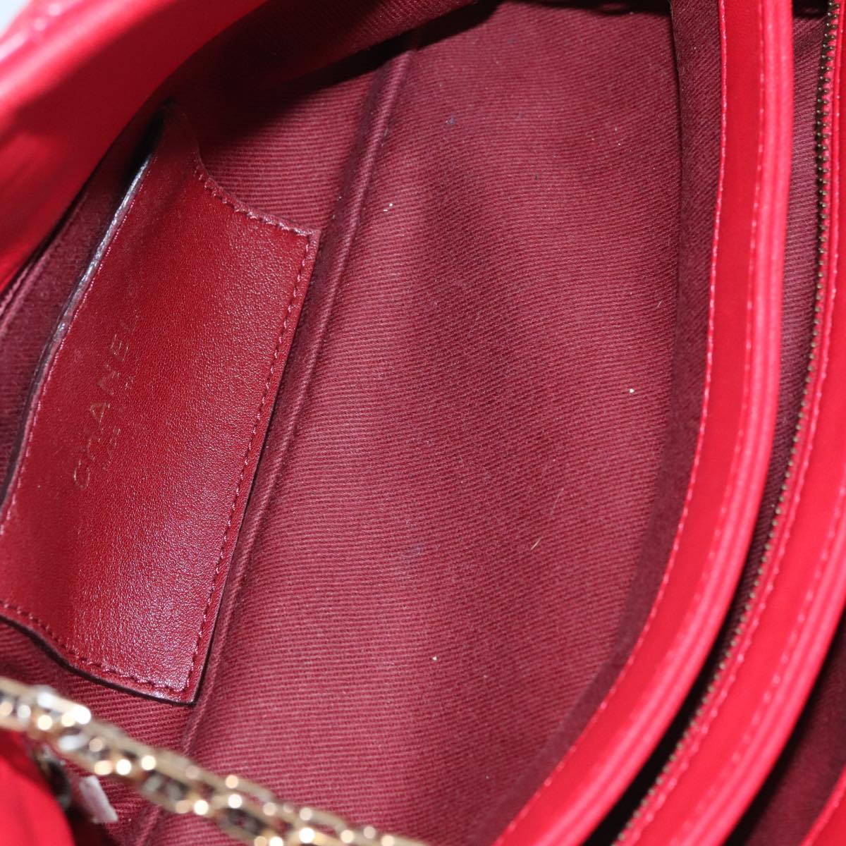 CHANEL Matelasse Chain Shoulder Bag Leather Red Gold CC 108309