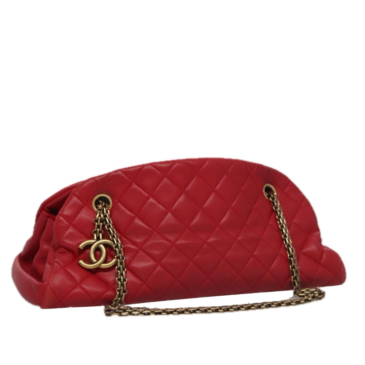 CHANEL Matelasse Chain Shoulder Bag Leather Red Gold CC 108309