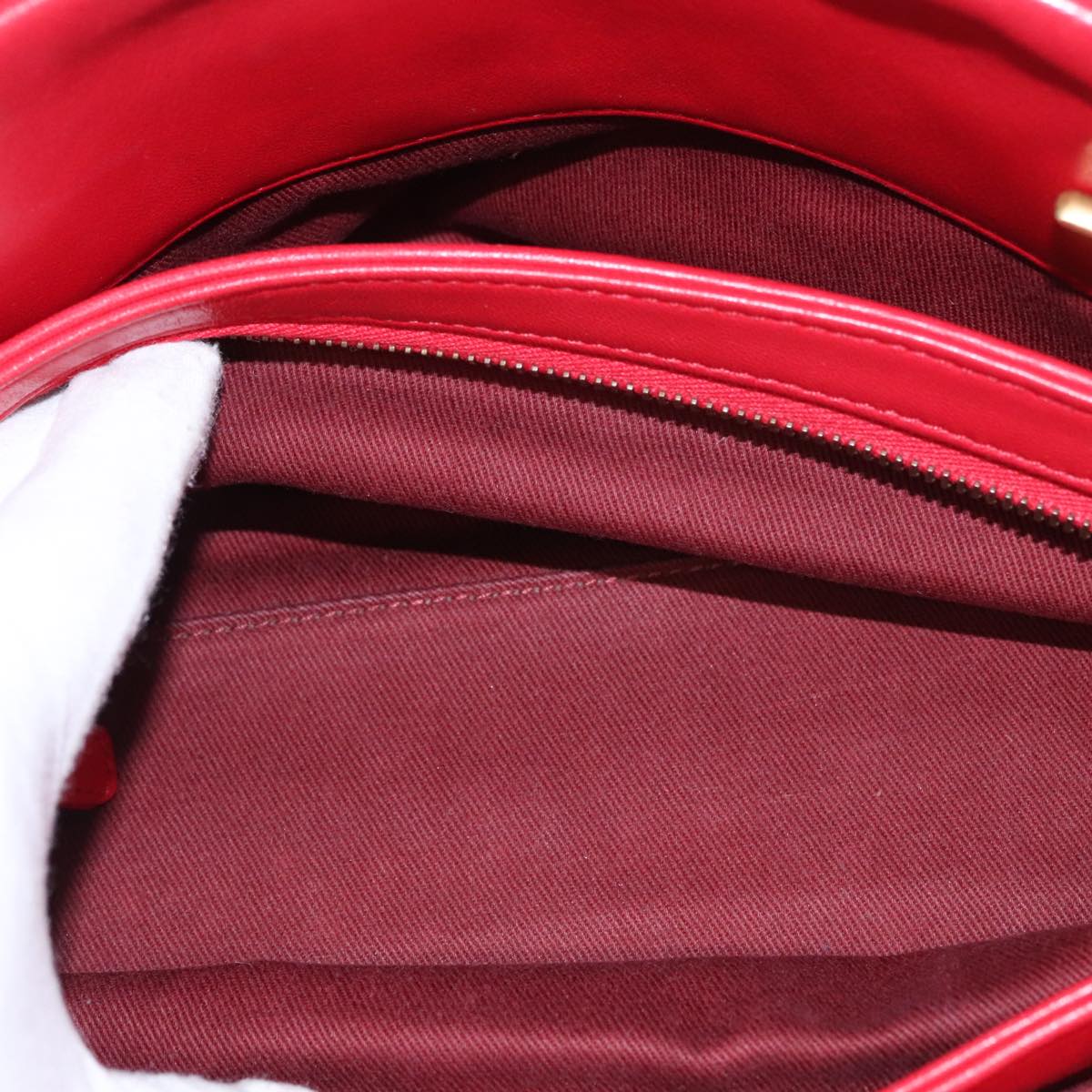 CHANEL Matelasse Chain Shoulder Bag Leather Red Gold CC 108309