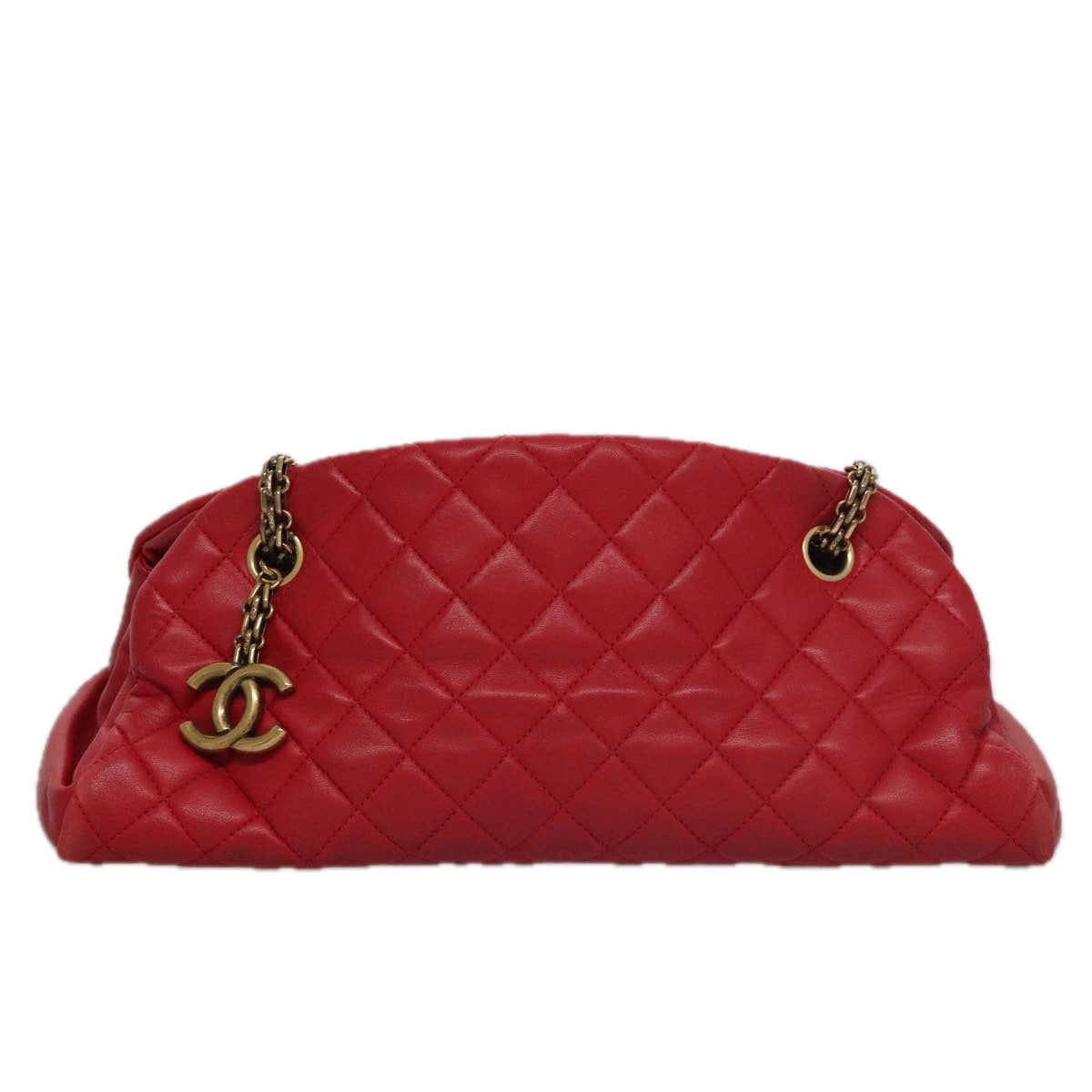 CHANEL Matelasse Chain Shoulder Bag Leather Red Gold CC 108309