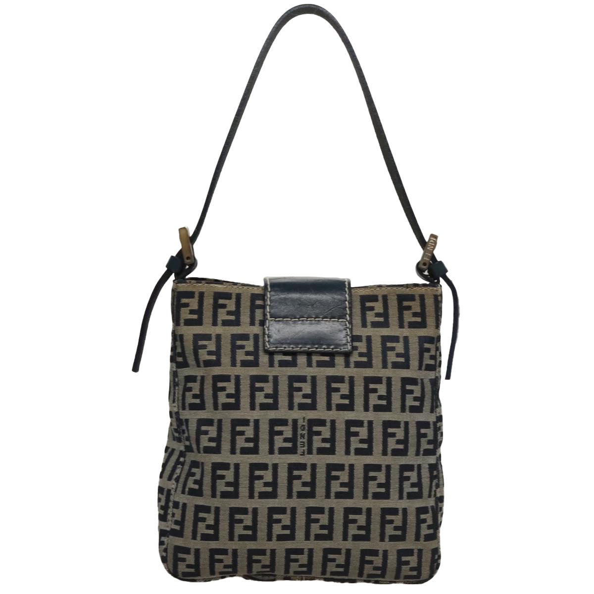 FENDI Zucchino Canvas Hand Bag Navy Silver 108378