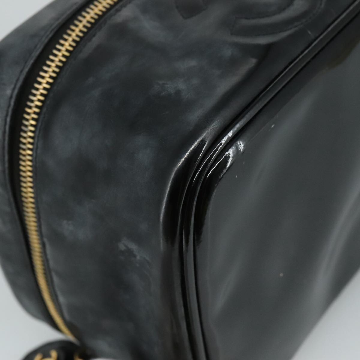 CHANEL COCO Mark vanity Pouch Patent leather Black Gold CC 108580