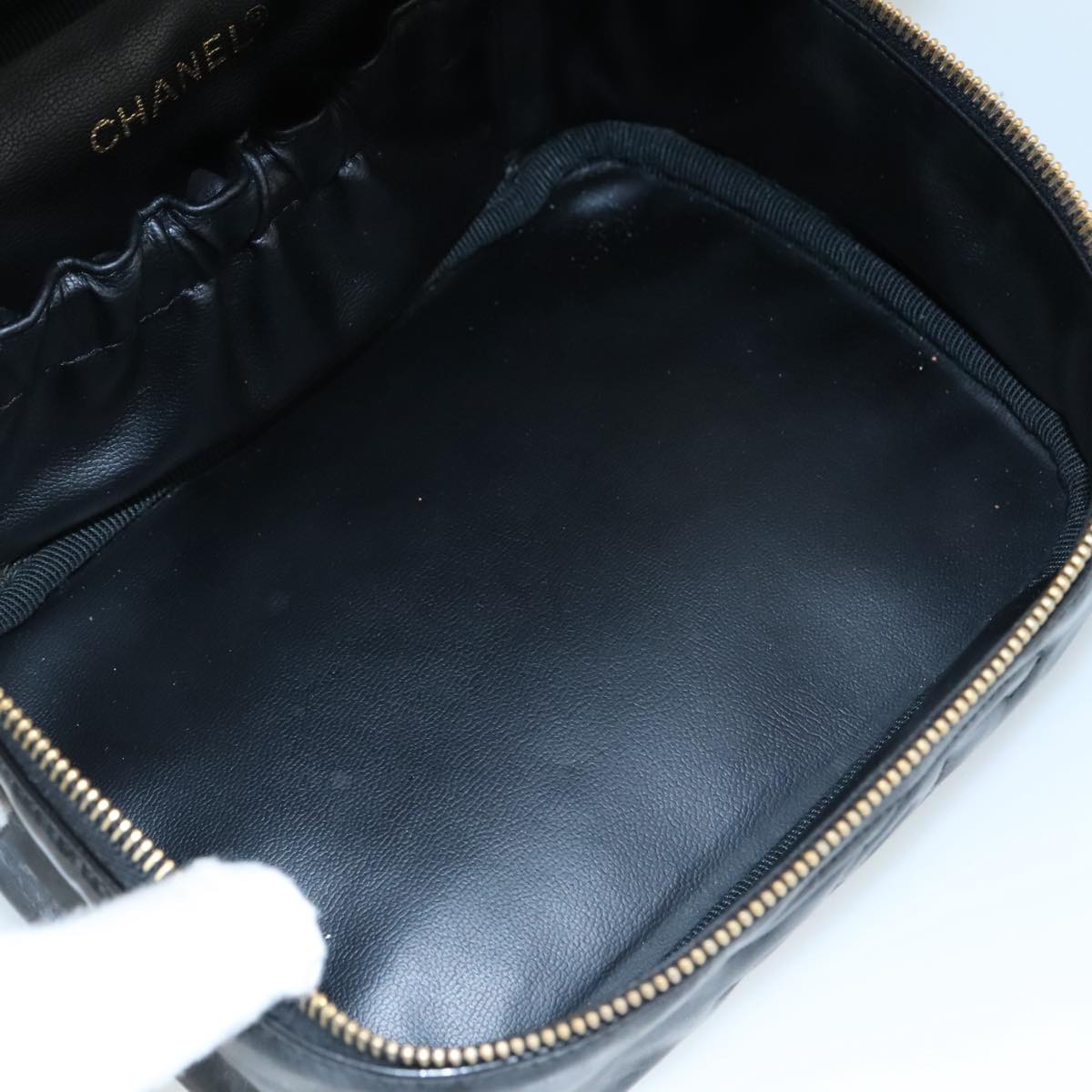 CHANEL COCO Mark vanity Pouch Patent leather Black Gold CC 108580