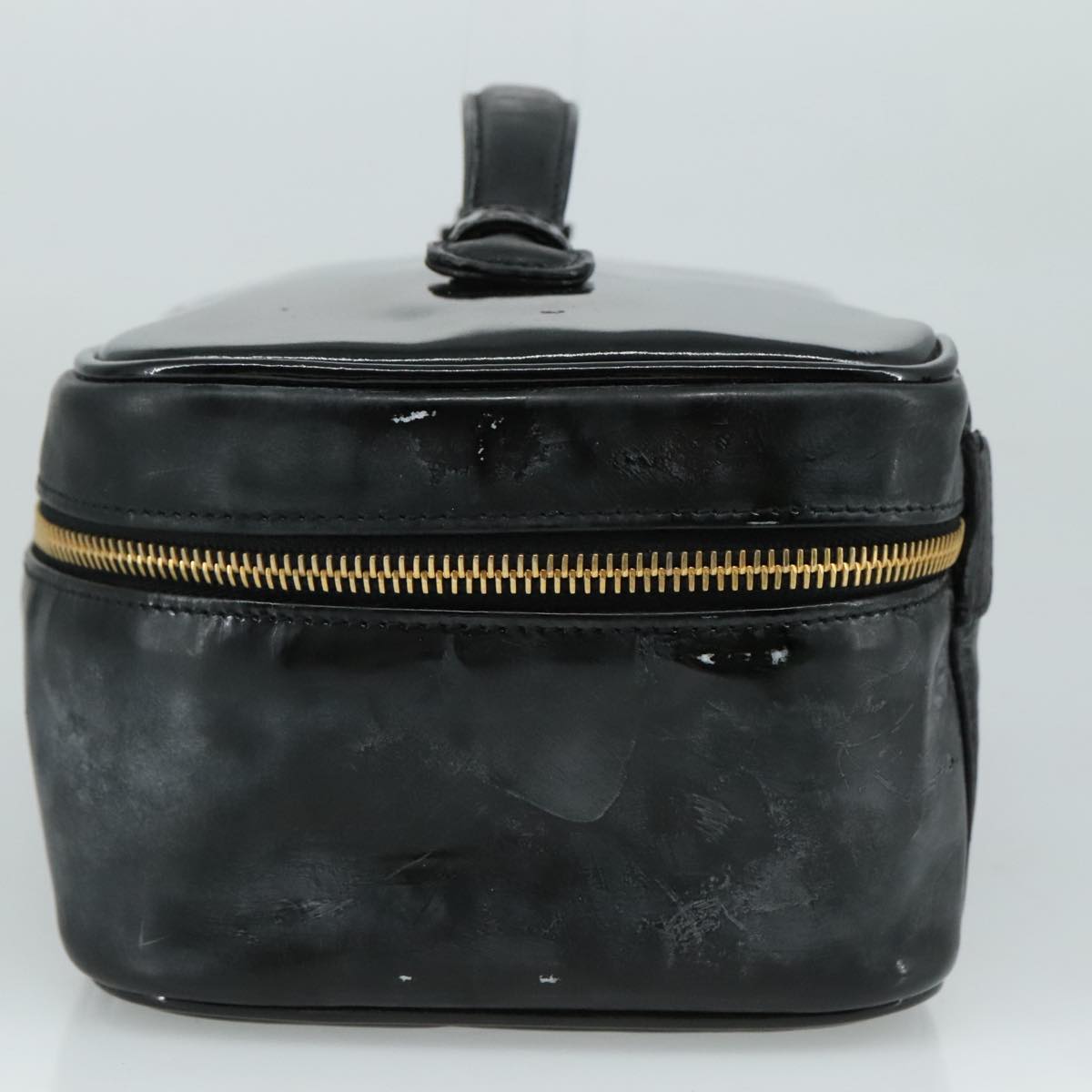 CHANEL COCO Mark vanity Pouch Patent leather Black Gold CC 108580