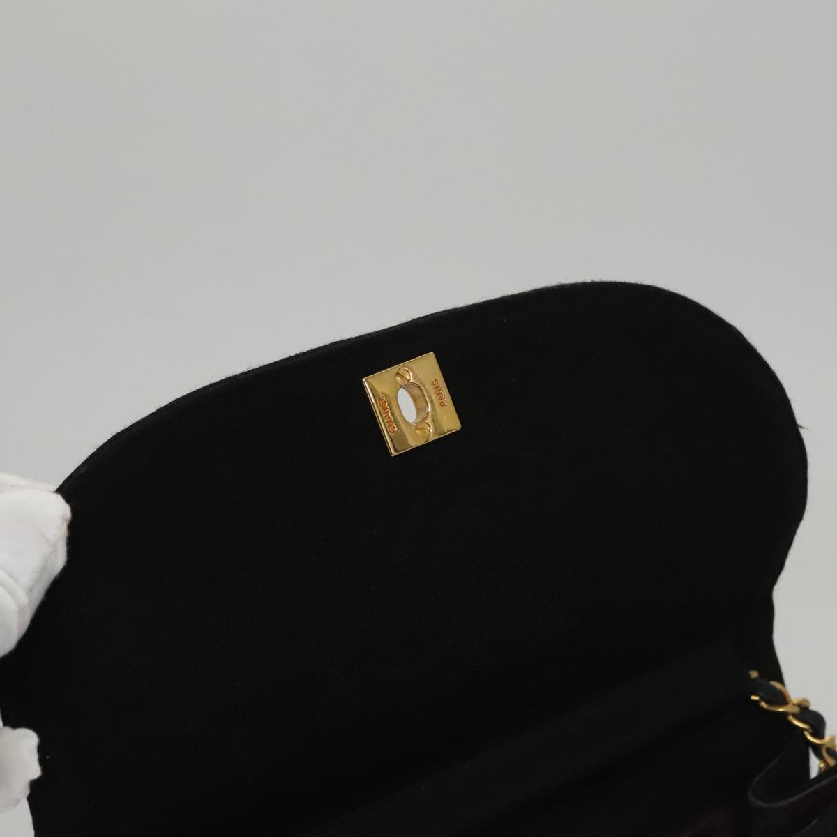 CHANEL Half Moon Chain Shoulder Bag Cotton Black Gold CC 108608
